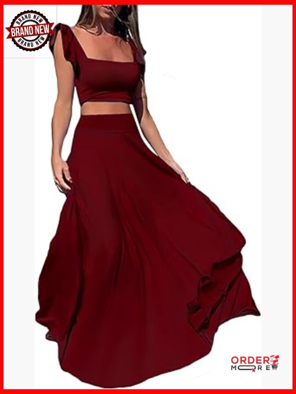 Womens Summer 2 Piece Outfits Ruffle Floral Tank Top Wrap Boho Long Skirt Set